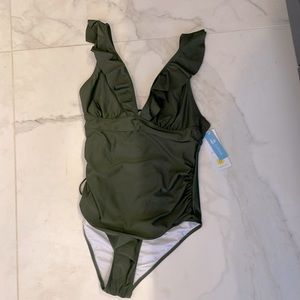 Cupshe NWT ruffle lace back one piece swimsuit moss green small